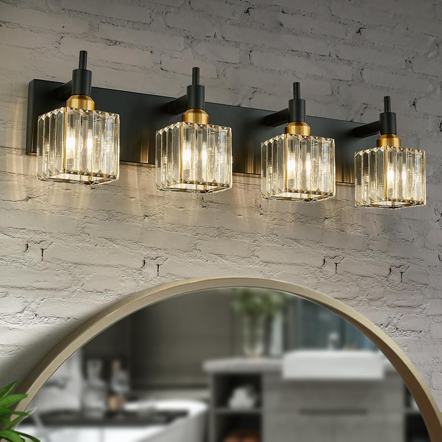 Moderna lámpara de tocador de baño de cristal de 3 luces de latón para pared, sobre espejo, iluminación de tocador negra y dorada para baño, pantalla cuadrada, aplique de pared de latón - Imagen 207