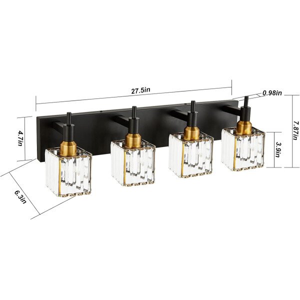 Moderna lámpara de tocador de baño de cristal de 3 luces de latón para pared, sobre espejo, iluminación de tocador negra y dorada para baño, pantalla cuadrada, aplique de pared de latón - Imagen 210