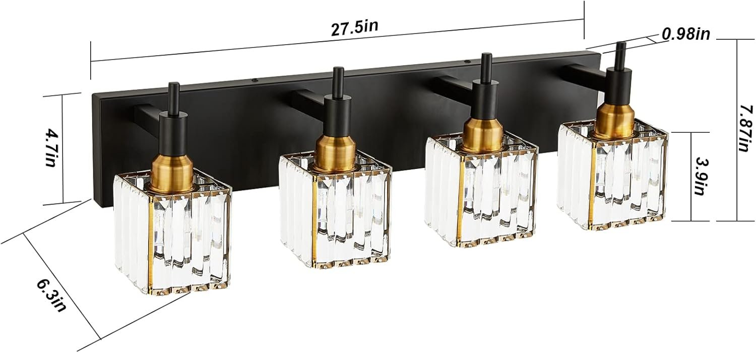 Moderna lámpara de tocador de baño de cristal de 3 luces de latón para pared, sobre espejo, iluminación de tocador negra y dorada para baño, pantalla cuadrada, aplique de pared de latón - Imagen 210