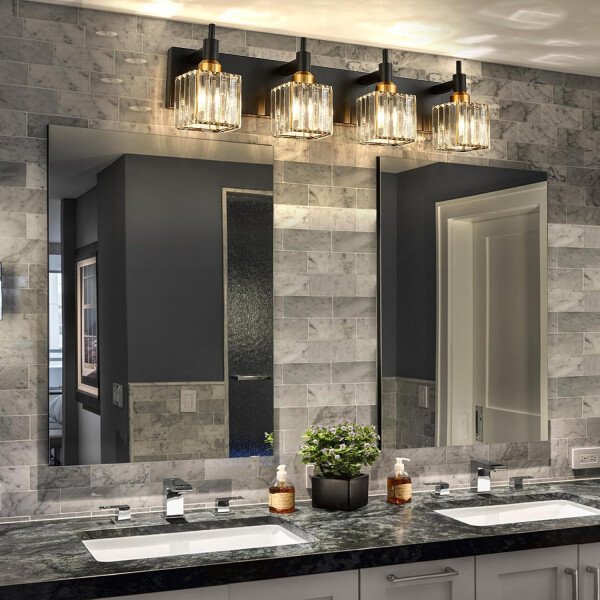 Moderna lámpara de tocador de baño de cristal de 3 luces de latón para pared, sobre espejo, iluminación de tocador negra y dorada para baño, pantalla cuadrada, aplique de pared de latón - Imagen 211