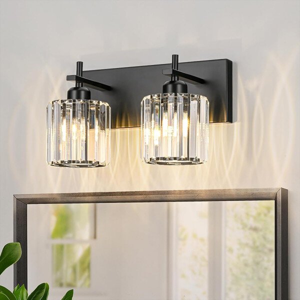Moderna lámpara de tocador de baño de cristal de 3 luces de latón para pared, sobre espejo, iluminación de tocador negra y dorada para baño, pantalla cuadrada, aplique de pared de latón - Imagen 212