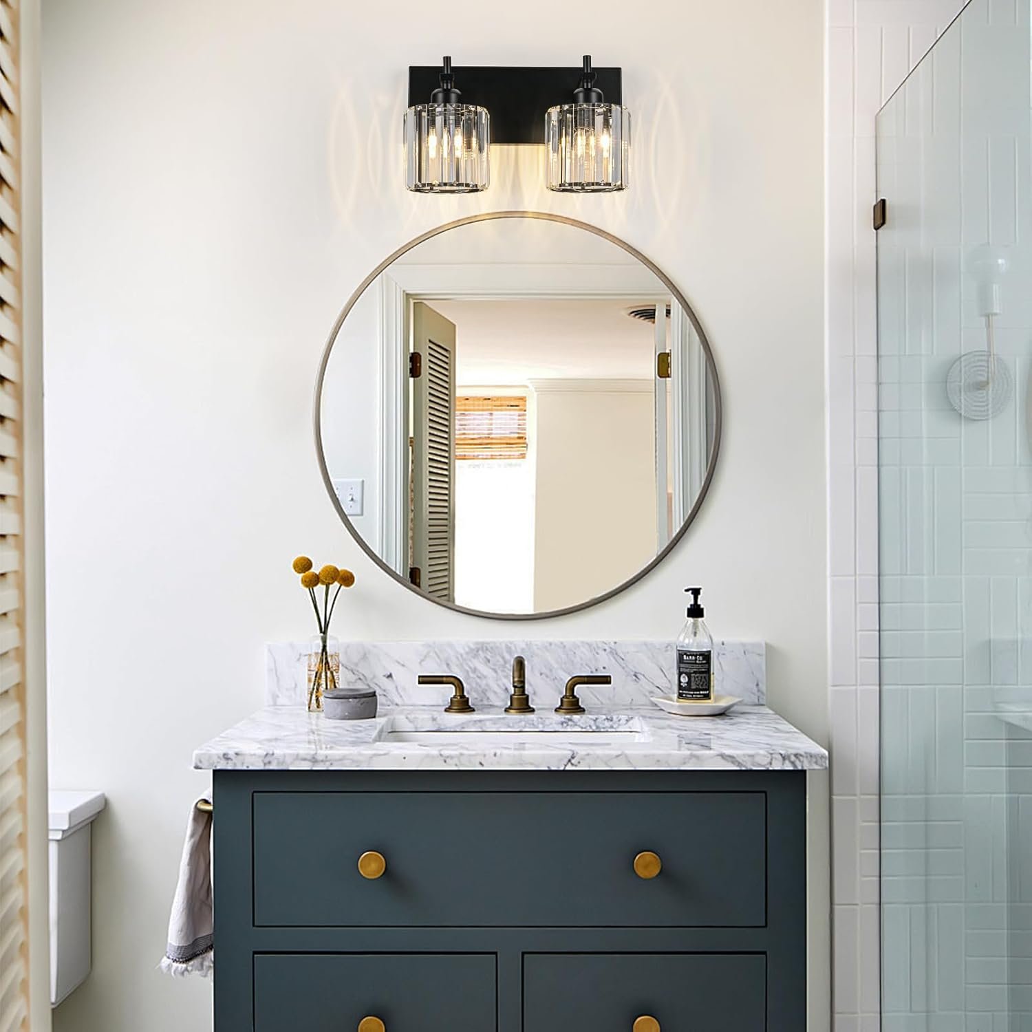 Moderna lámpara de tocador de baño de cristal de 3 luces de latón para pared, sobre espejo, iluminación de tocador negra y dorada para baño, pantalla cuadrada, aplique de pared de latón - Imagen 213
