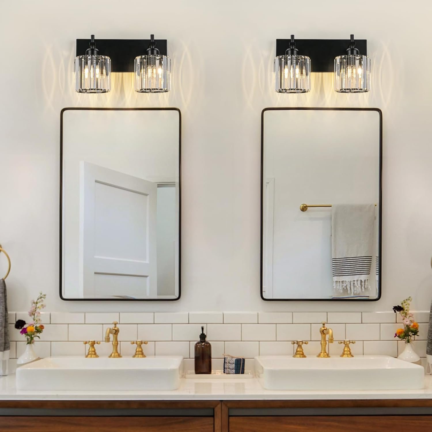 Moderna lámpara de tocador de baño de cristal de 3 luces de latón para pared, sobre espejo, iluminación de tocador negra y dorada para baño, pantalla cuadrada, aplique de pared de latón - Imagen 215