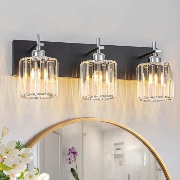 Moderna lámpara de tocador de baño de cristal de 3 luces de latón para pared, sobre espejo, iluminación de tocador negra y dorada para baño, pantalla cuadrada, aplique de pared de latón - Imagen 219