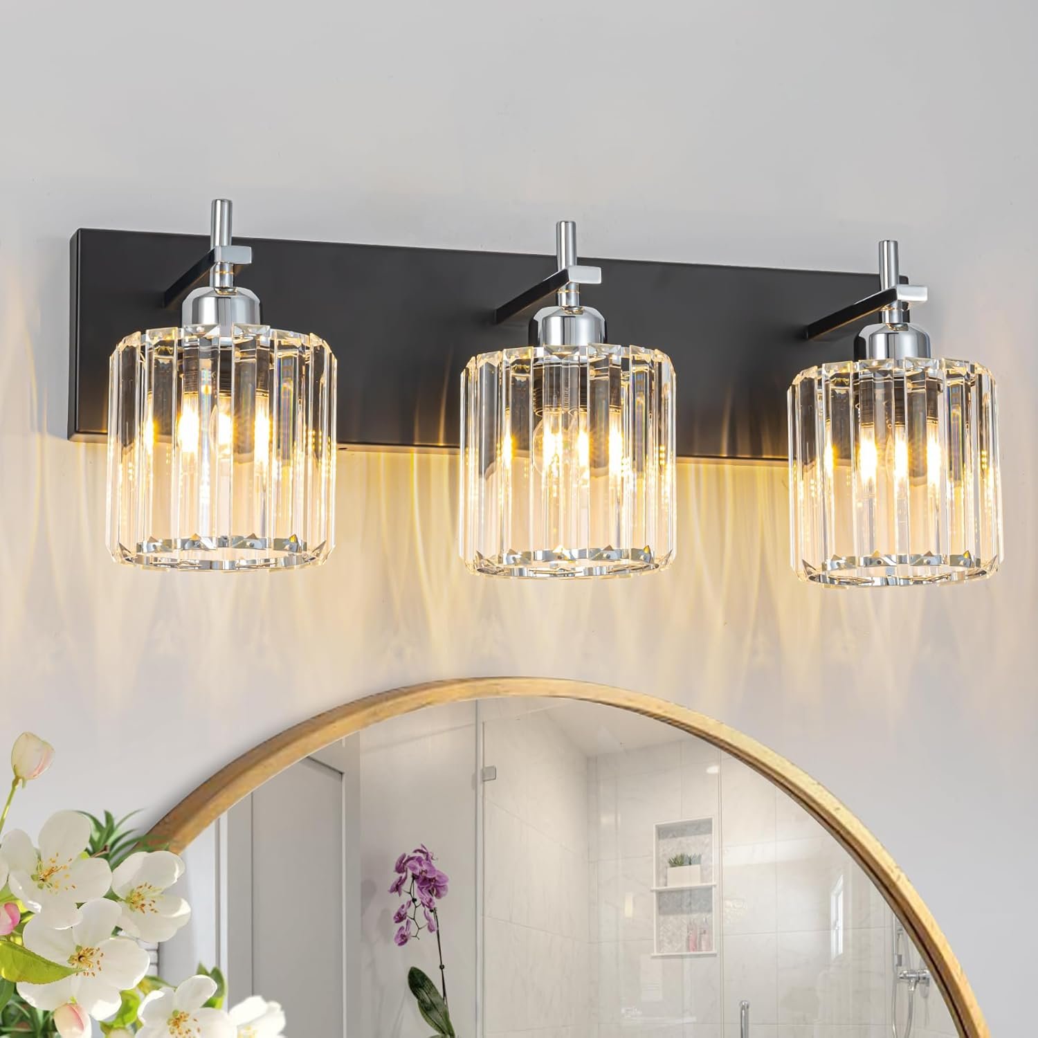Moderna lámpara de tocador de baño de cristal de 3 luces de latón para pared, sobre espejo, iluminación de tocador negra y dorada para baño, pantalla cuadrada, aplique de pared de latón - Imagen 219