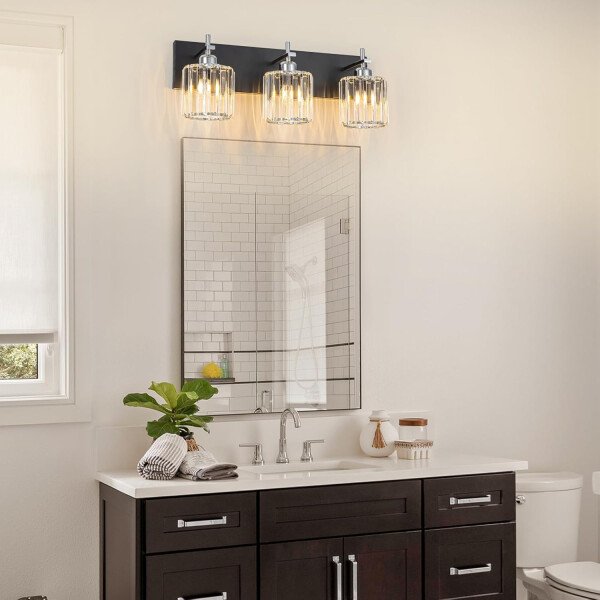 Moderna lámpara de tocador de baño de cristal de 3 luces de latón para pared, sobre espejo, iluminación de tocador negra y dorada para baño, pantalla cuadrada, aplique de pared de latón - Imagen 220