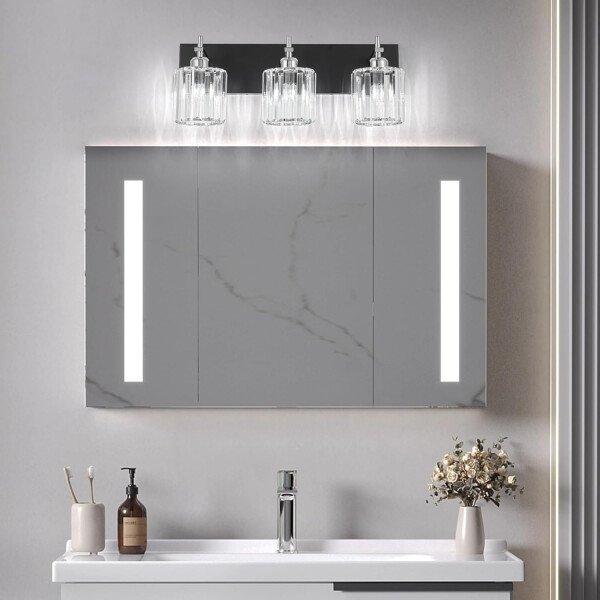 Moderna lámpara de tocador de baño de cristal de 3 luces de latón para pared, sobre espejo, iluminación de tocador negra y dorada para baño, pantalla cuadrada, aplique de pared de latón - Imagen 221