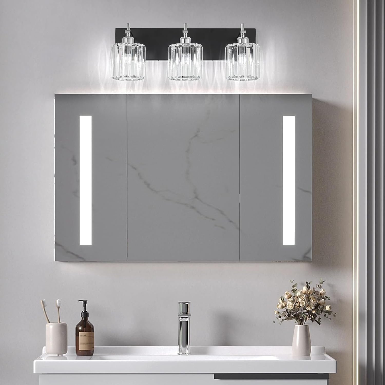 Moderna lámpara de tocador de baño de cristal de 3 luces de latón para pared, sobre espejo, iluminación de tocador negra y dorada para baño, pantalla cuadrada, aplique de pared de latón - Imagen 221