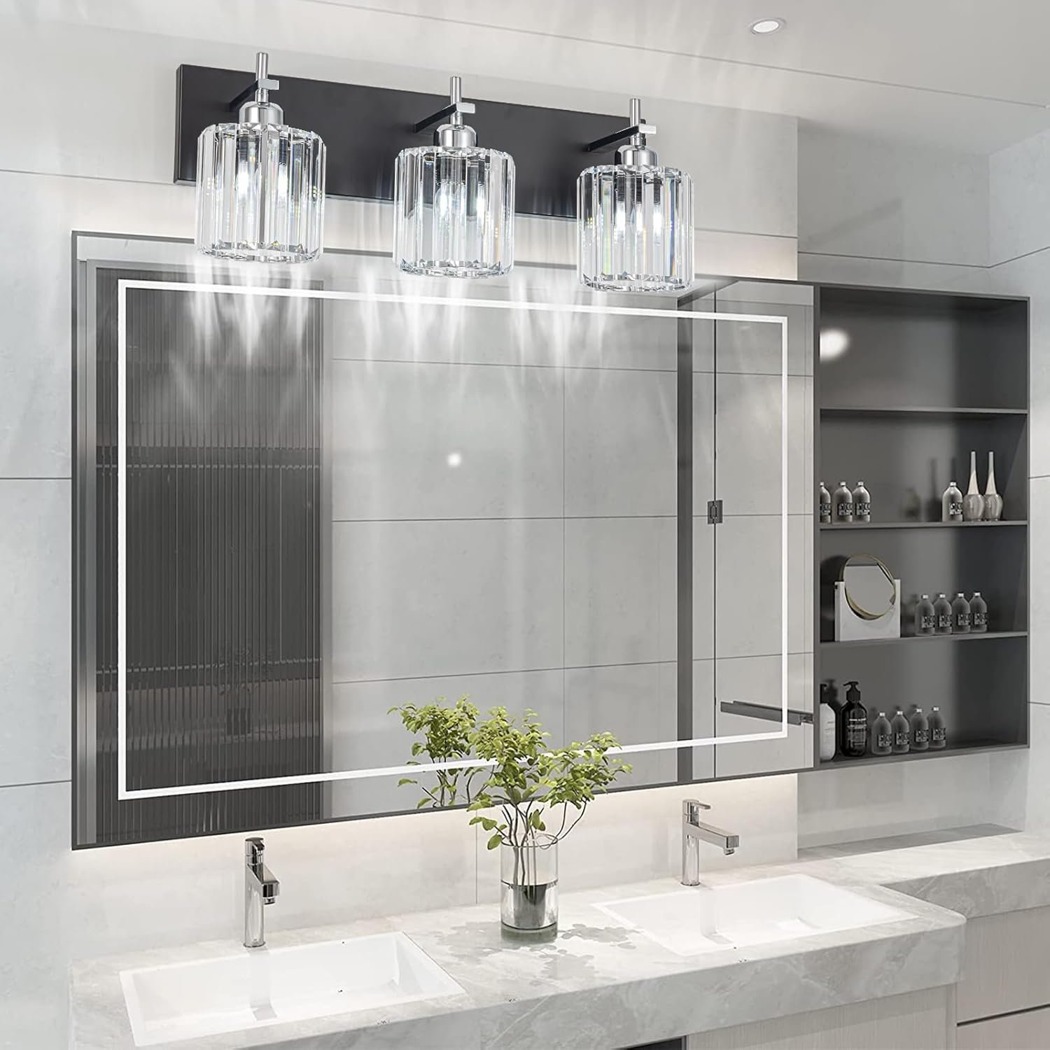 Moderna lámpara de tocador de baño de cristal de 3 luces de latón para pared, sobre espejo, iluminación de tocador negra y dorada para baño, pantalla cuadrada, aplique de pared de latón - Imagen 225
