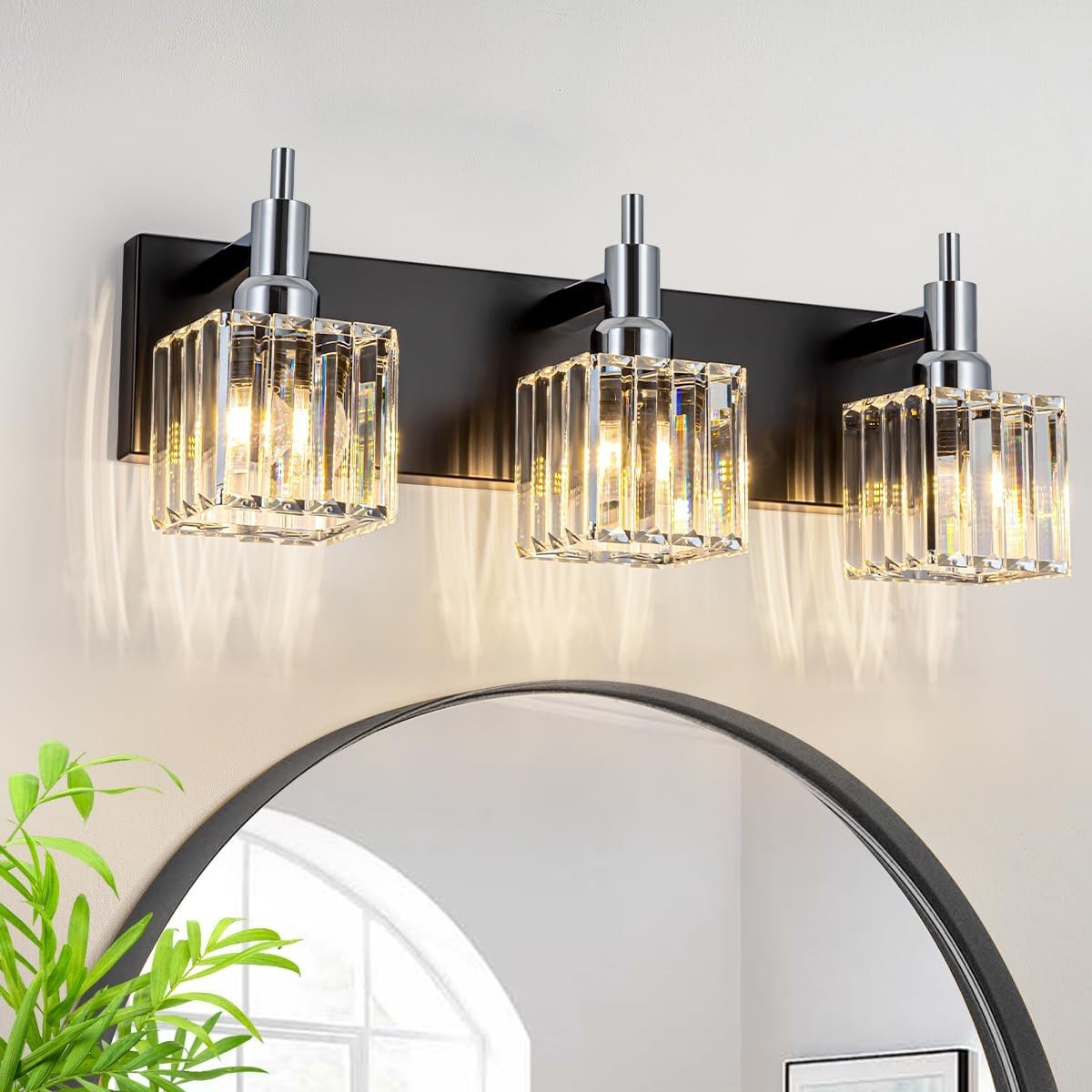 Moderna lámpara de tocador de baño de cristal de 3 luces de latón para pared, sobre espejo, iluminación de tocador negra y dorada para baño, pantalla cuadrada, aplique de pared de latón - Imagen 227
