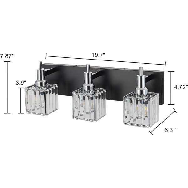 Moderna lámpara de tocador de baño de cristal de 3 luces de latón para pared, sobre espejo, iluminación de tocador negra y dorada para baño, pantalla cuadrada, aplique de pared de latón - Imagen 229