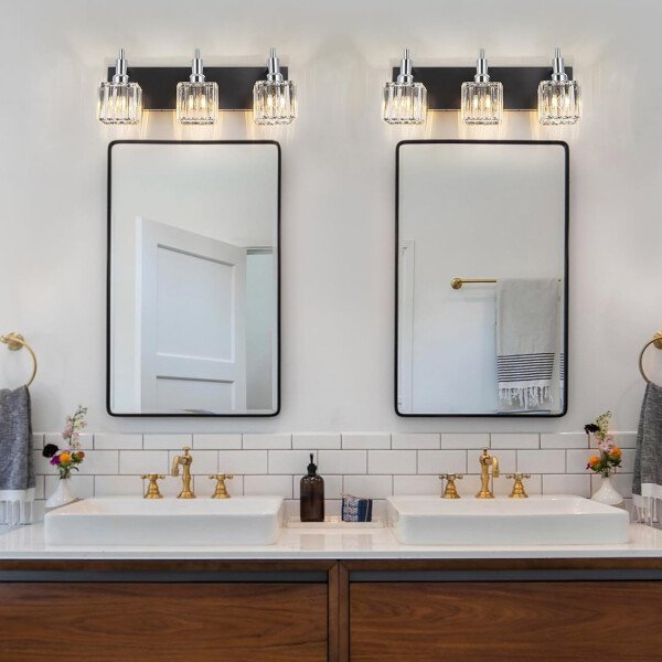 Moderna lámpara de tocador de baño de cristal de 3 luces de latón para pared, sobre espejo, iluminación de tocador negra y dorada para baño, pantalla cuadrada, aplique de pared de latón - Imagen 230