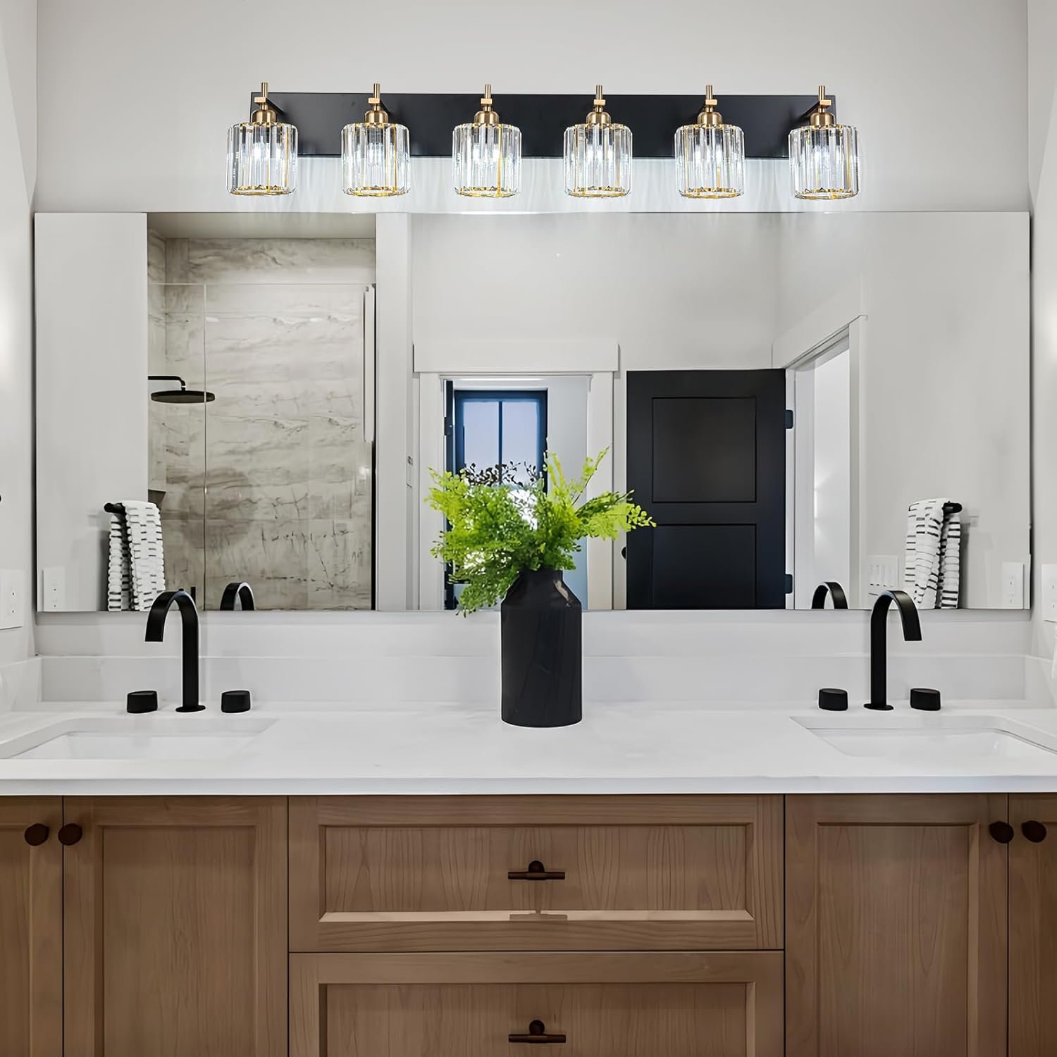 Moderna lámpara de tocador de baño de cristal de 3 luces de latón para pared, sobre espejo, iluminación de tocador negra y dorada para baño, pantalla cuadrada, aplique de pared de latón - Imagen 235