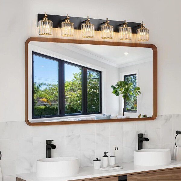 Moderna lámpara de tocador de baño de cristal de 3 luces de latón para pared, sobre espejo, iluminación de tocador negra y dorada para baño, pantalla cuadrada, aplique de pared de latón - Imagen 238