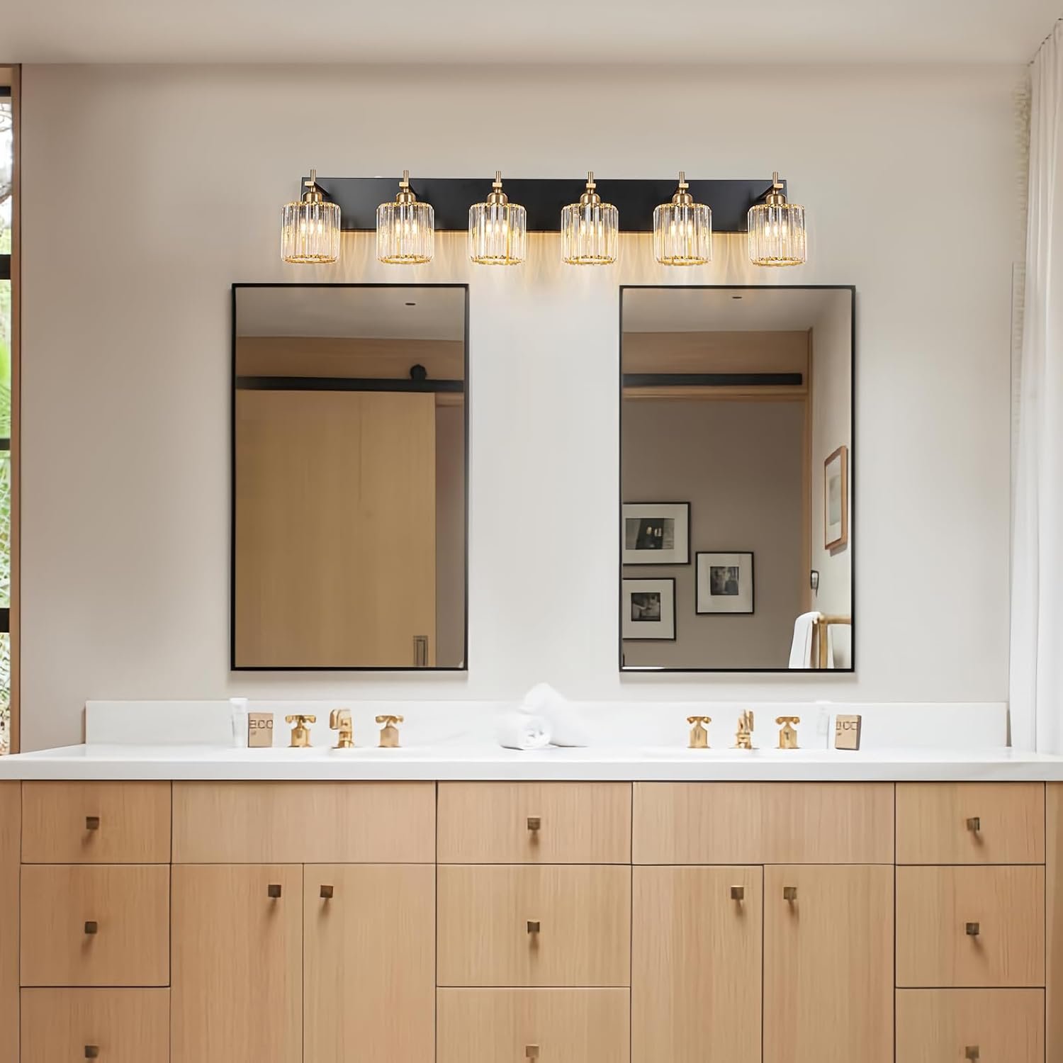 Moderna lámpara de tocador de baño de cristal de 3 luces de latón para pared, sobre espejo, iluminación de tocador negra y dorada para baño, pantalla cuadrada, aplique de pared de latón - Imagen 239
