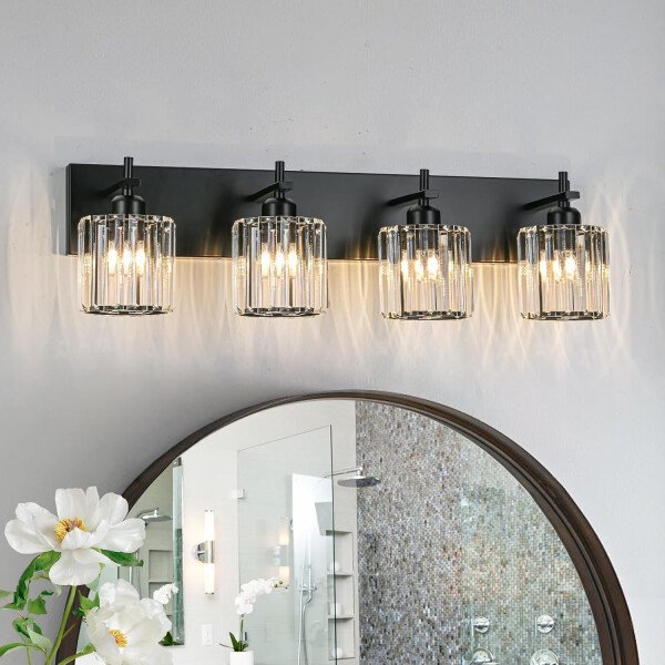 Moderna lámpara de tocador de baño de cristal de 3 luces de latón para pared, sobre espejo, iluminación de tocador negra y dorada para baño, pantalla cuadrada, aplique de pared de latón - Imagen 241
