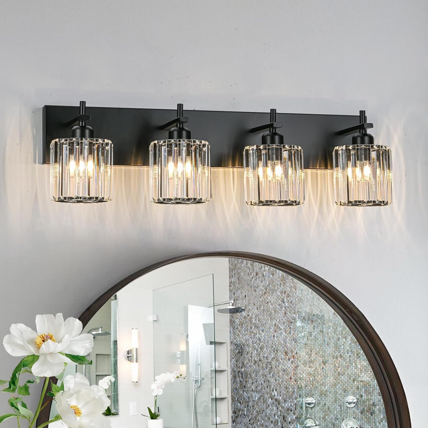 Moderna lámpara de tocador de baño de cristal de 3 luces de latón para pared, sobre espejo, iluminación de tocador negra y dorada para baño, pantalla cuadrada, aplique de pared de latón - Imagen 241