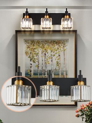 Modern Crystal Black 3 Lights Bathroom Vanity Lights Fixtures Over Mirror for Bathroom Wall Sconce