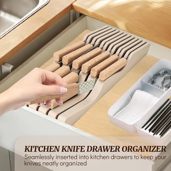 Juego de cuchillos de cocina de 12 piezas con bloque de cuchillos en el cajón, juego de cuchillos de acero inoxidable con 6 cuchillos de carne, revestimiento antiadherente ultra afilado, juego de - Image 4