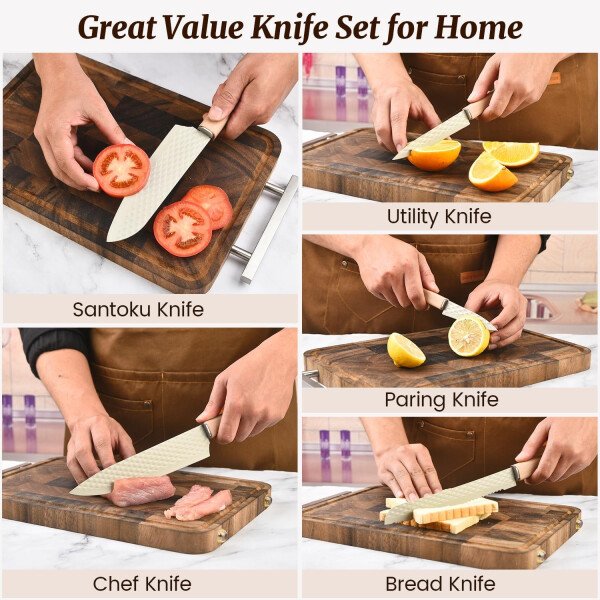 Juego de cuchillos de cocina de 12 piezas con bloque de cuchillos en el cajón, juego de cuchillos de acero inoxidable con 6 cuchillos de carne, revestimiento antiadherente ultra afilado, juego de - Image 5