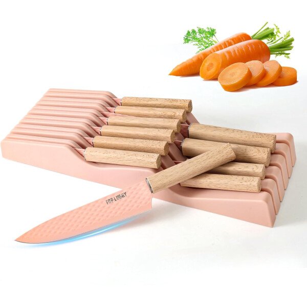 Juego de cuchillos de cocina de 12 piezas con bloque de cuchillos en el cajón, juego de cuchillos de acero inoxidable con 6 cuchillos de carne, revestimiento antiadherente ultra afilado, juego de - Image 9