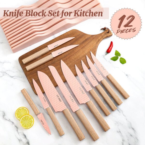 Juego de cuchillos de cocina de 12 piezas con bloque de cuchillos en el cajón, juego de cuchillos de acero inoxidable con 6 cuchillos de carne, revestimiento antiadherente ultra afilado, juego de - Image 10