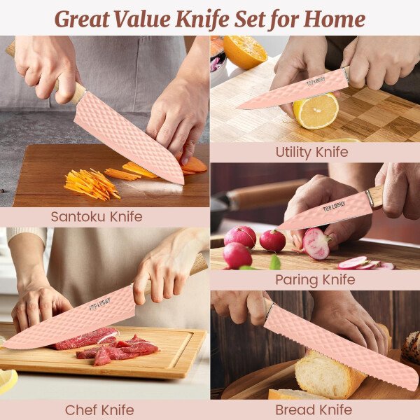 Juego de cuchillos de cocina de 12 piezas con bloque de cuchillos en el cajón, juego de cuchillos de acero inoxidable con 6 cuchillos de carne, revestimiento antiadherente ultra afilado, juego de - Image 11
