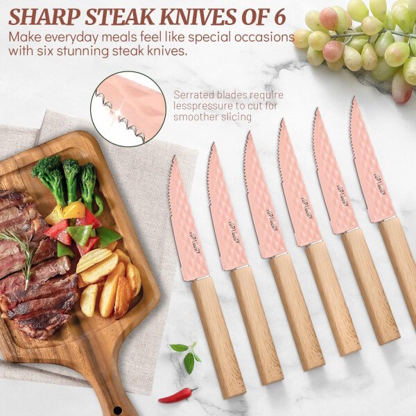 Juego de cuchillos de cocina de 12 piezas con bloque de cuchillos en el cajón, juego de cuchillos de acero inoxidable con 6 cuchillos de carne, revestimiento antiadherente ultra afilado, juego de - Image 13