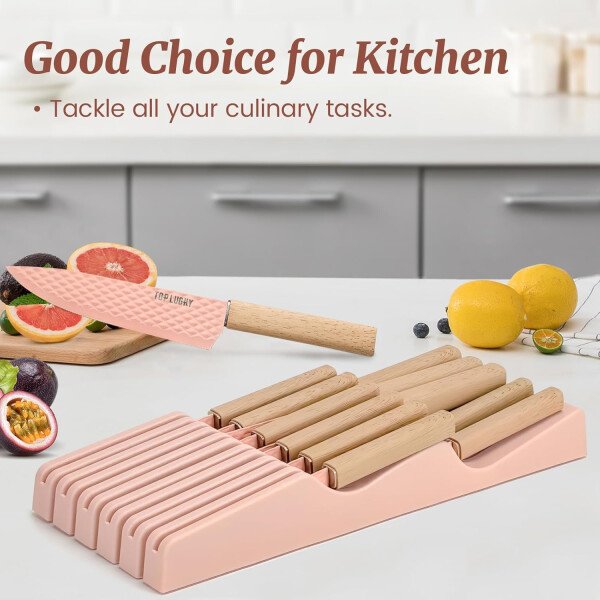 Juego de cuchillos de cocina de 12 piezas con bloque de cuchillos en el cajón, juego de cuchillos de acero inoxidable con 6 cuchillos de carne, revestimiento antiadherente ultra afilado, juego de - Image 15