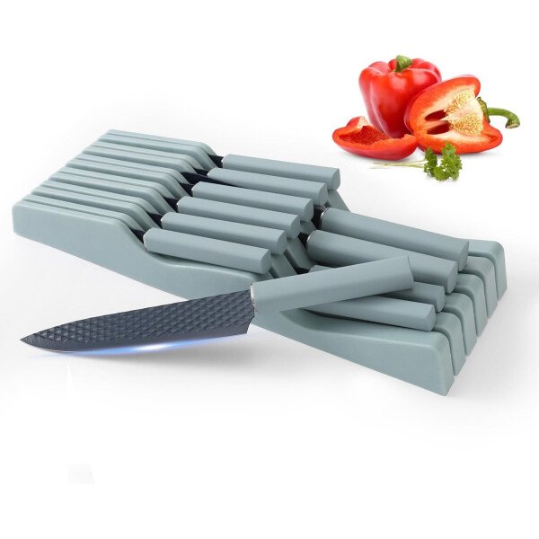 Juego de cuchillos de cocina de 12 piezas con bloque de cuchillos en el cajón, juego de cuchillos de acero inoxidable con 6 cuchillos de carne, revestimiento antiadherente ultra afilado, juego de - Image 18