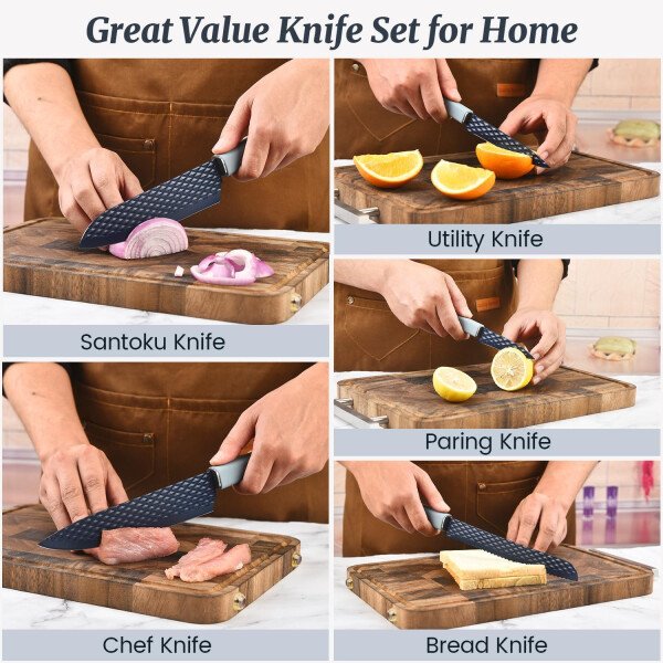 Juego de cuchillos de cocina de 12 piezas con bloque de cuchillos en el cajón, juego de cuchillos de acero inoxidable con 6 cuchillos de carne, revestimiento antiadherente ultra afilado, juego de - Image 20