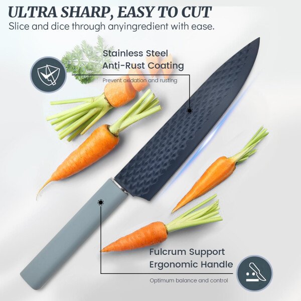 Juego de cuchillos de cocina de 12 piezas con bloque de cuchillos en el cajón, juego de cuchillos de acero inoxidable con 6 cuchillos de carne, revestimiento antiadherente ultra afilado, juego de - Image 21