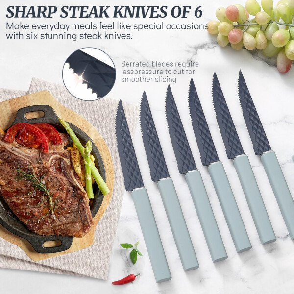 Juego de cuchillos de cocina de 12 piezas con bloque de cuchillos en el cajón, juego de cuchillos de acero inoxidable con 6 cuchillos de carne, revestimiento antiadherente ultra afilado, juego de - Image 23
