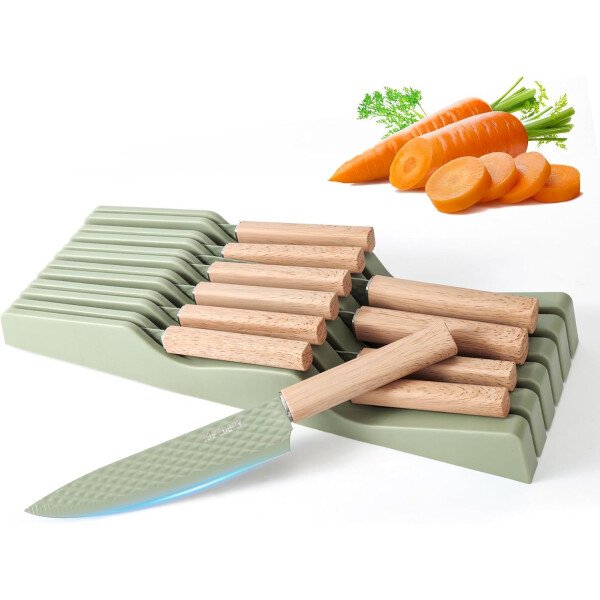 Juego de cuchillos de cocina de 12 piezas con bloque de cuchillos en el cajón, juego de cuchillos de acero inoxidable con 6 cuchillos de carne, revestimiento antiadherente ultra afilado, juego de - Image 26