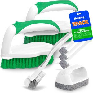 Holikme - Juego de 5 cepillos de limpieza profunda, especiales para juntas, cepillos para frotar, cepillo tipo estropajo, cepillo para juntas y esquinas y cepillo para ranuras y huecos para baños, suelos, ducha, azulejos o superficies de la cocina, color verde
