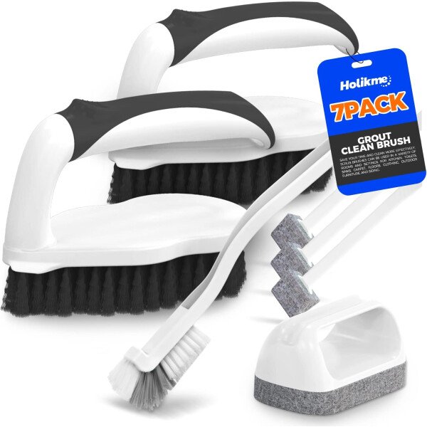 Holikme - Juego de 5 cepillos de limpieza profunda, especiales para juntas, cepillos para frotar, cepillo tipo estropajo, cepillo para juntas y esquinas y cepillo para ranuras y huecos para baños, suelos, ducha, azulejos o superficies de la cocina, color verde - Imagen 9