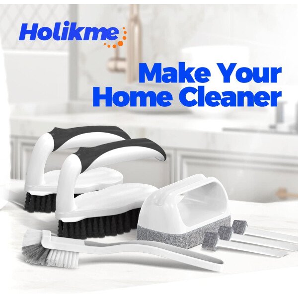 Holikme - Juego de 5 cepillos de limpieza profunda, especiales para juntas, cepillos para frotar, cepillo tipo estropajo, cepillo para juntas y esquinas y cepillo para ranuras y huecos para baños, suelos, ducha, azulejos o superficies de la cocina, color verde - Imagen 15