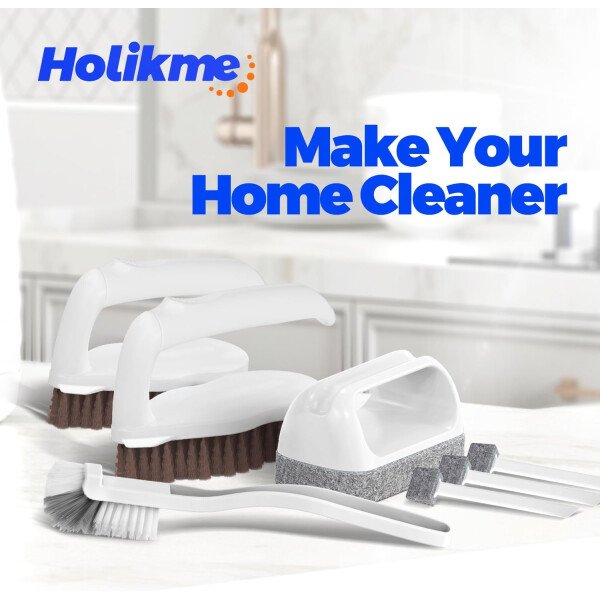 Holikme - Juego de 5 cepillos de limpieza profunda, especiales para juntas, cepillos para frotar, cepillo tipo estropajo, cepillo para juntas y esquinas y cepillo para ranuras y huecos para baños, suelos, ducha, azulejos o superficies de la cocina, color verde - Imagen 19