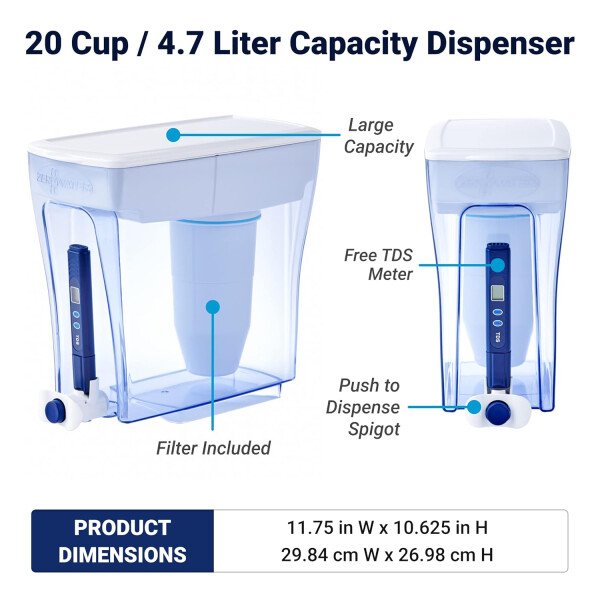 ZeroWater Dispensador de Filtro de Agua de 5 Etapas Listo para Vertir de 20 tazas 0 TDS para mejorar el sabor del agua del grifo - Certificación NSF para reducir el plomo, el cromo y el PFOA/PFOS - Image 3