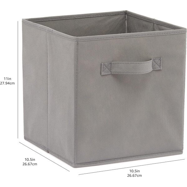 Amazon Basics - Cestos plegables de tela para almacenar, organizadores con asas, 10.5 x 10.5 x 11 pulgadas, color gris, paquete de 6 - Image 4