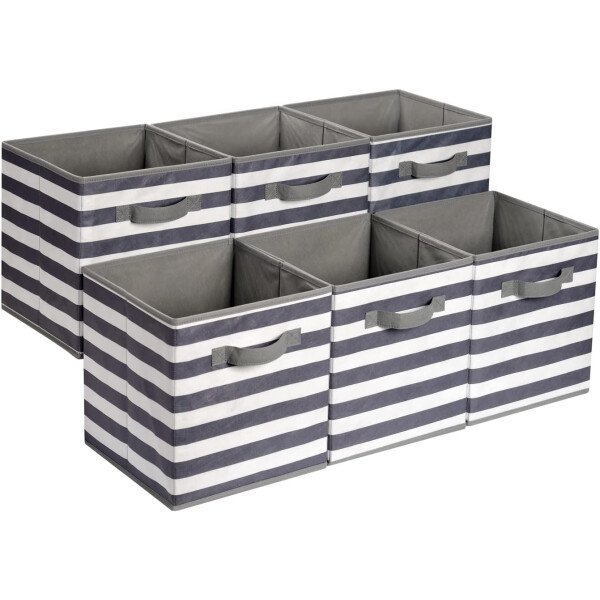 Amazon Basics - Cestos plegables de tela para almacenar, organizadores con asas, 10.5 x 10.5 x 11 pulgadas, color gris, paquete de 6 - Image 6