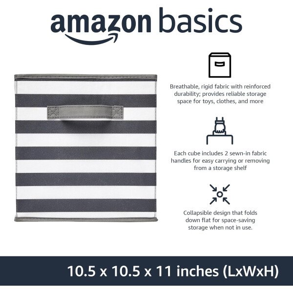 Amazon Basics - Cestos plegables de tela para almacenar, organizadores con asas, 10.5 x 10.5 x 11 pulgadas, color gris, paquete de 6 - Image 7