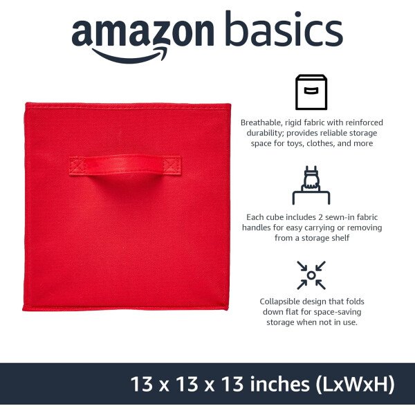 Amazon Basics - Cestos plegables de tela para almacenar, organizadores con asas, 10.5 x 10.5 x 11 pulgadas, color gris, paquete de 6 - Image 13