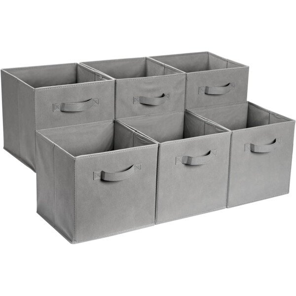 Amazon Basics - Cestos plegables de tela para almacenar, organizadores con asas, 10.5 x 10.5 x 11 pulgadas, color gris, paquete de 6 - Image 18