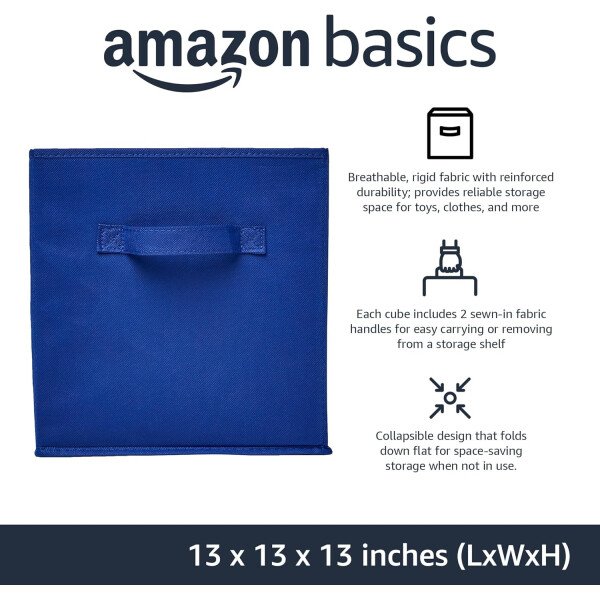 Amazon Basics - Cestos plegables de tela para almacenar, organizadores con asas, 10.5 x 10.5 x 11 pulgadas, color gris, paquete de 6 - Image 23