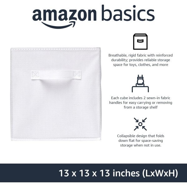 Amazon Basics - Cestos plegables de tela para almacenar, organizadores con asas, 10.5 x 10.5 x 11 pulgadas, color gris, paquete de 6 - Image 29