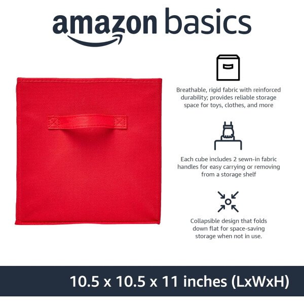 Amazon Basics - Cestos plegables de tela para almacenar, organizadores con asas, 10.5 x 10.5 x 11 pulgadas, color gris, paquete de 6 - Image 35