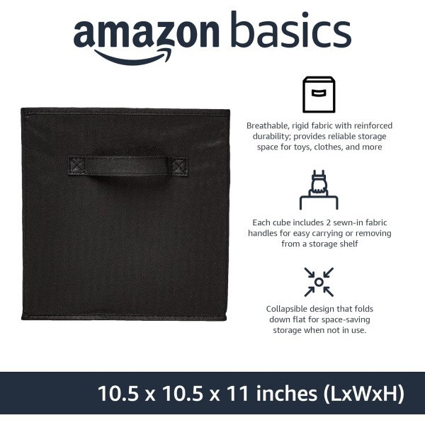 Amazon Basics - Cestos plegables de tela para almacenar, organizadores con asas, 10.5 x 10.5 x 11 pulgadas, color gris, paquete de 6 - Image 39