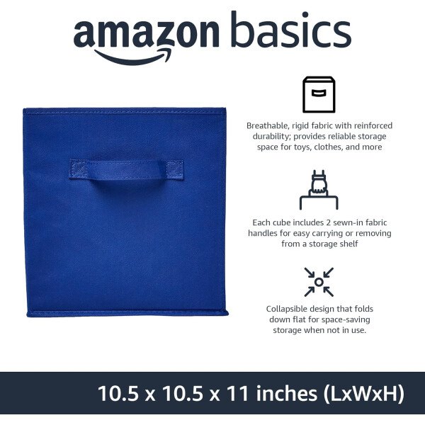 Amazon Basics - Cestos plegables de tela para almacenar, organizadores con asas, 10.5 x 10.5 x 11 pulgadas, color gris, paquete de 6 - Image 45