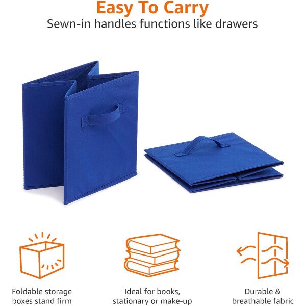 Amazon Basics - Cestos plegables de tela para almacenar, organizadores con asas, 10.5 x 10.5 x 11 pulgadas, color gris, paquete de 6 - Image 46